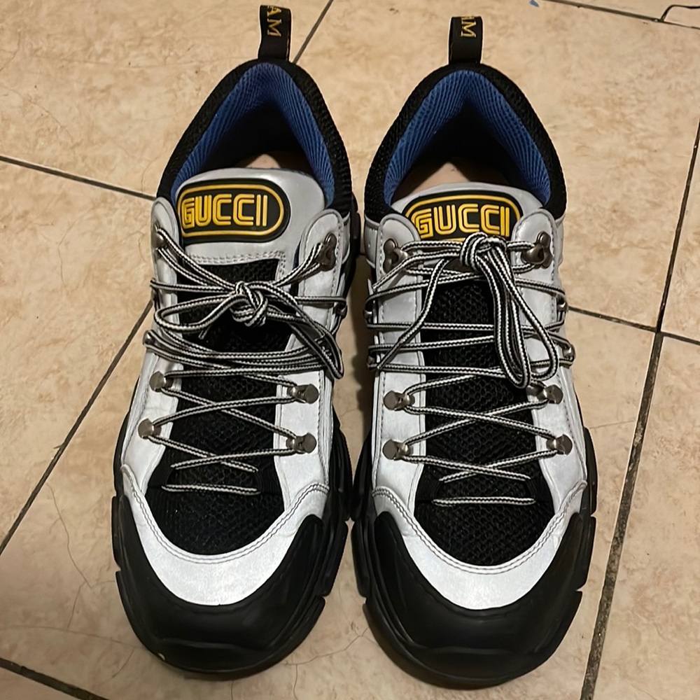 authentic GUCCI technical canvas calfskin reflective men’s flashtrek sneakers